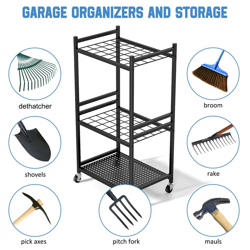 DAOUTIME Garden Organizer With Wheels, Yard Tower Rack for Garage