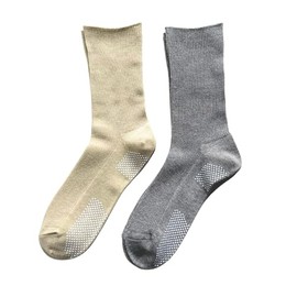 Mode Select Socks, Men's, Anti-slip, Nursing Care Socks, Anti-slip, No Cuffs, Easy to Wear, Gray, Beige, Made in Japan, 2 Colors, 2 Pairs Set, Grey, Beige