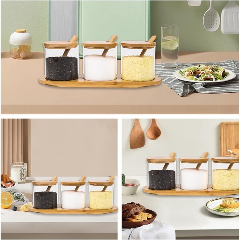 morining place Seasoning Containers with Spoon, Salt and Pepper, Sugar