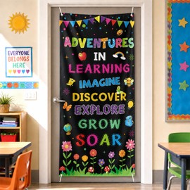Back to School Door Cover Composition, Classroom Door Decoration Banner First Day of School Hanging Sign Teacher Classroom Supplies Wall Decor Party Decoration Backdrop - Black