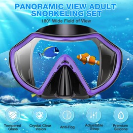PIYAZI Snorkeling Gear for Adults, Dry Adult Snorkel Set HD Panoramic View Snorkel Mask Set, Anti-Leak and Anti-Fog Scuba Diving Package with Mesh Bag Ear Plug for Snorkeling Scuba Diving Travel