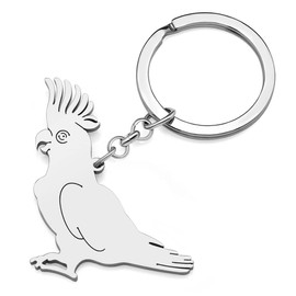 Stainless Steel Cockatoo Parrot Key Chains Tropic Birds Animals Wallet Keyring Jewelry For Women Door Car Keys Charms Gifts (Silver)