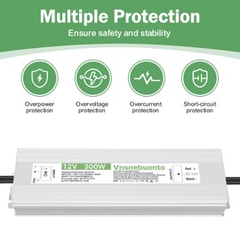 12V Power Supply 300W, 90-130V AC to 12V DC 25A Converter, IP67 Waterproof LED Driver, 12 Volt Low Voltage Transformer, Adapter with 3 Pin Plug for LED Light, Outdoor Indoor Use