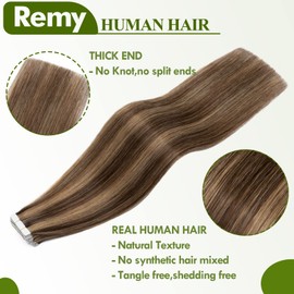 S-noilite 20" Hair Extensions Tape in Human Hair Medium Brown & Dark Blonde Real Tape in Hair Extensions Skin Weft Straight Seamless Remy Tape Hair Extensions 40pcs 100g,2.5g/pcs(20",#4P27)