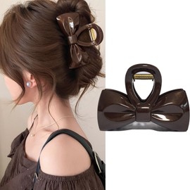 Yokosen Hair Claw Ribbon, Small, Hair Clip, Hair Accessory, Hair Clip, Stylish, Strong Grip, Anti-Slip, Korean Style, Shark Clip, Bowknot, Half Up, Long Hair Clip, 3.3 inches (8.5 cm), Sparkling