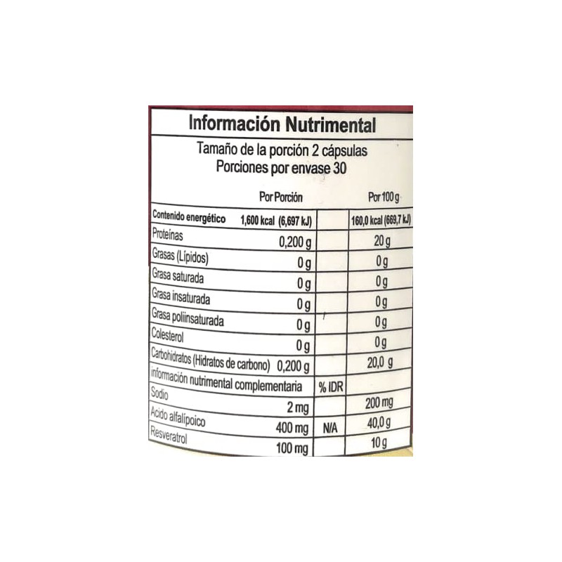 AOOZTO Ácido Alfa Lipoico, Resveratrol, 60 capsulas.