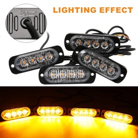 DREAMIZER Car Warning Light, 4 LEDs, Emergency Strobe Flashing Lights, 12 V/24 V Warning Light, Strobe Beacon Light with 16 Flashing Modes for Trucks, Tractors, Backhoe Loaders, Forklifts, ATV, UTV