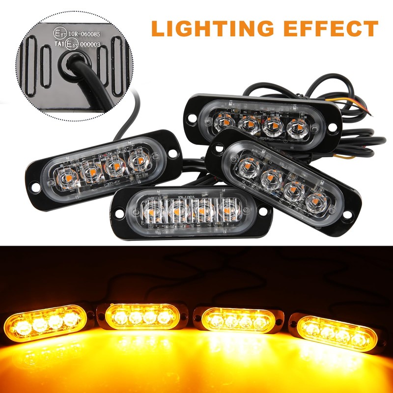 DREAMIZER Car Warning Light, 4 LEDs, Emergency Strobe Flashing Lights,