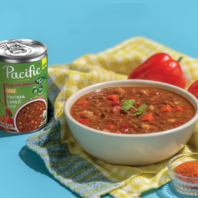 Pacific Foods Organic Spicy Harissa Lentil Soup, Plant Based, 16.3