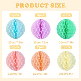 SUNBEAUTY Pastel Soft Honeycomb Decorations Macarons Paper Pom Poms Party Decorations Hanging Paper Pom Poms Honeycomb Balls for Birthday Valentines Wedding Outdoor Decorations