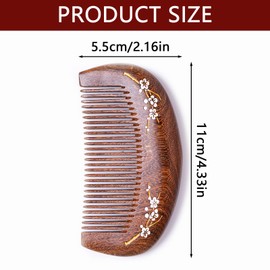 One Piece Smooth Sandalwood Wooden Hair Comb Half Moon Shape Wooden Purse Comb Portable Pocket Fine Toothed Wooden Comb for Hairs Grooming Detangling