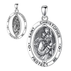 AB Viking Crafts 925 Silver Pendant Medal Saint Christopher (Central Part Rotatable) with Wax Collar 925 Silver Clasp in Jewellery Box | Martyr Protection Traveller, Sterling Silver