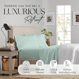 SUPREME ELEGANCE King Size Light Green Bed Sheet Set, 400 Thread Count Deep Pocket Bed Sheets for King Bed, 100% Cotton Light Green Sheets, Hotel Luxury Deep Pockets Cooling Sheets