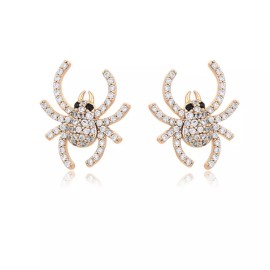 JEYFEL XOIA PREMIUM 18K Gold Plated CZ Black eyes Spider Small Stud Earrings. Unique Cute