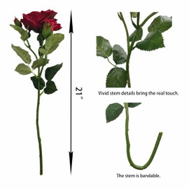 ATFL Real Touch Red Roses Artificial Flowers,4 Pcs Fake Silk Red Flowers with Stems for Wedding Arrangement Centerpieces Party Decorations