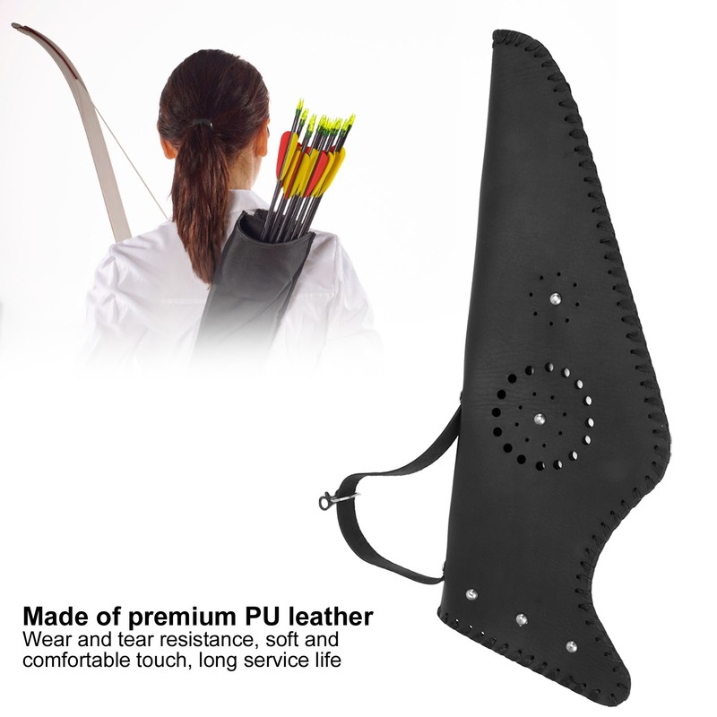 Archery Arrow Holder PU Leather Traditional Shoulder Back Quiver with