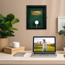 Silipull Hole in One Display Case with Ball Shelf 10.43 x 8.75 Inch Wall Mounted Wooden Case Holder Hole in One Golf Ball Frame Holds and Scorecard Photo for Memorabilia Collection