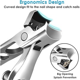 Nail Clippers with Catcher No Splash, Azymi Large Toe Nail Clippers for Thick Nails Heavy Duty 3Pcs Set Manicure & Pedicure Tools, Thick Nail Cutter Wide Jaw Blade/Sharp Edge/Safety Lock
