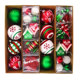 Juego de adornos de esferas de Navidad, 60 unidades, rojo, verde, blanco, varios elementos de Navidad, adornos decorativos inastillables para colgar, decoración de árbol de Navidad