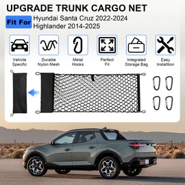JJMY Envelope Style Truck Cargo Net Compatible with Hyundai Santa Cruz 2022-2024 & Toyota Highlander 2014-2025 Accessories, Heavy Duty Carabiners Highly Elastic Truck Bed Mesh Cargo Net