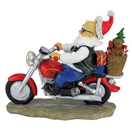 Design Toscano QM2821700 Garden Gnome Statue - Old School Father Christmas Biker Gnome - Santa Gnome - Wild Gnome Statues - Gnome on Motorcycle Statue,,Full Color
