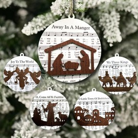 Nativity Christmas Ornaments - 5 Wooden Music Sheet Nativity Ornaments - Nativity Scene - Religious Christmas Decorations - Christian Gifts for Women - Christian Ornaments 2024