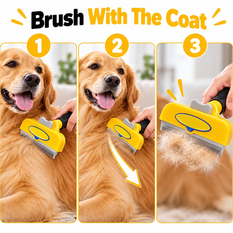 Pet Grooming Brush for Dogs & Cats – Deshedding Hair