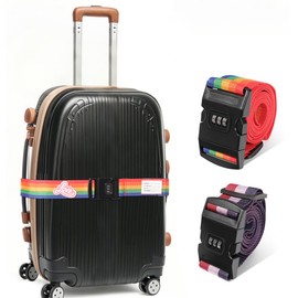 SpiralScgv Adjustable Luggage Straps with Combination Lock – 4 Pack Bright Colors, Quick-Release Buckle, Secure Travel Luggage Straps for Added Safety(Multicolour Tricolor)