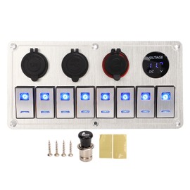 Rocker Switch Panel 8 Gang 12‑24V 5 Pin Blue Light Toggle On Off Lights Control Switch Panel