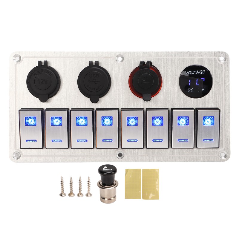 Rocker Switch Panel 8 Gang 12‑24V 5 Pin Blue Light