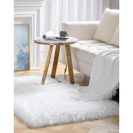 SXYHKJ Faux Sheepskin Rugs, Soft Fluffy Faux Chair Cover Hairy Washable Carpet Non Slip Mats for Chair Bed Sofa Floor with Extra Long Wool (White, 60 * 90)
