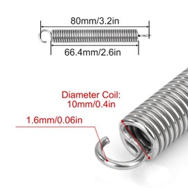 GUNGY Tension Springs with Hooks Stainless Steel Tension Spring Tension Spring 80 mm Outer Diameter 10 mm Wire Diameter 1.6 mm Hook Angle 90 Degree Maximum Tensile Force 7.9 kg 1.6 x 10 x 80 mm Pack