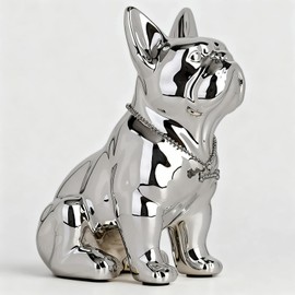 XYQXYQ French Bulldog Statue,Silvery Pug Resin Sitting Dog Statue, English Bulldog Home Decoration Sculpture, Living Room Desktop Decoration, Modern Collection Art Dog Gift