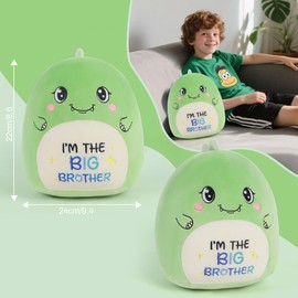 SEAOPOP Big Brother Dinosaur Stuffed Animals: 9-Inch Cute Green Dinosaur Plush Toys, I’m The Big Brother Plushie Pillows, New Sibling Gifts for Boys Baby Shower Present
