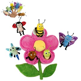 6pcs Insect Finger Puppets Bringing a Flowers House，Novelty Animals Toys Puppet for Kids, Storytelling Role-Playing Plush Finger Puppets Gifts for Boys and Girls