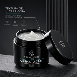 Crema Facial para Hombre con Colágeno y Elastina hidrata profunda la piel, es antiarrugas, da firmeza y Control de Líneas de Expresión Pocket Care Men 120 g