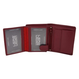 Mini Wallet with Latch Extra Thin in Portrait Format, Flat Wallet with RFID Protection Film with Gift Box LEAS in Real Leather, Red, red, closed