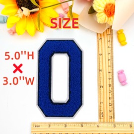2 Pcs 5.0" Royal Blue Chenille Number Patches with White Border, Iron On Appliques for Clothing, Jackets, Backpacks Varsity Style Number Patches Pair with Varsity Letter Patch (Royal Blue 0)