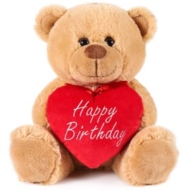 BRUBAKER Teddy Plush Bear with Heart Red Happy Birthday 25 cm Teddy Bear Plush Teddy Cuddly Toy Cuddly Toy Brown Light Brown