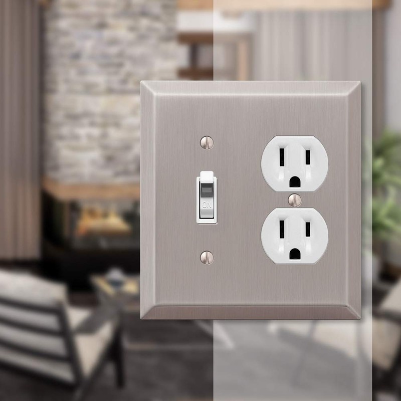 AMERELLE 163TDBN Century Single Toggle/Single Duplex Steel Wallplate in Brushed