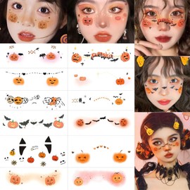 Y58 Halloween Tattoo, Face, Costume, Cosplay, Kids, Unisex, Props, Cute, Face Makeup, Water Transfer, Sticker, Cute Tattoo, Accessories, Pumpkin, Ghost, Bat and Spiderweb