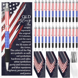 Motiskyy 50 Sets American Flag Ballpoint Pens Bulk USA Patriotic Themed Black Ink Retractable Pen Stars Stripes Bookmarks Stationery 250th Anniversary Souvenirs for Veterans Home Office Army