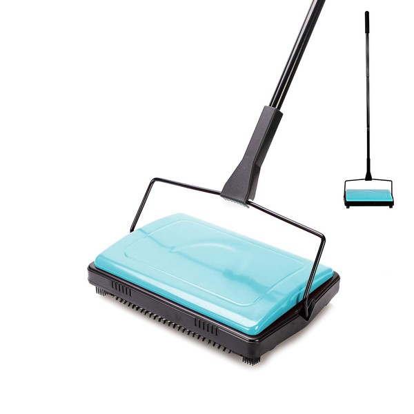 Yocada Carpet Sweeper Cleaner for Home Office Low Carpets Rugs Undercoat Carpets Pet Hair Dust Scraps Paper Small Rubbish Cleaning with a Brush Blue