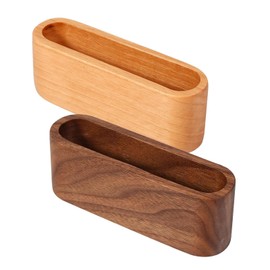 SUpoetry Wooden Business Card Holder, 2 Pieces Business Card Holder, Business Card Storage, Wooden Card Case, Standing Desk, Business Card Organiser for Office Supplies (Wood Colour)