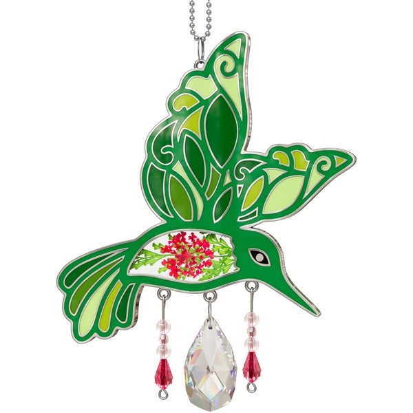 KY&BOSAM Hummingbird Suncatcher Crystal with Pressed Real Flower Mother's Day