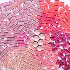 AONUOAO 1.1 Lb Irregular Crystal Glass Mosaic Tiles, Pink Mosaic Tiles for Crafts Bulk, Mosaic Making, Decoration, and More