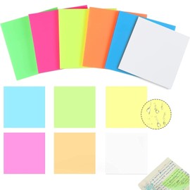 300 Notas Adhesivas Transparentes, 7.5 x 7.5 cm, 6 Colores/50 Hojas Por Color, Resistentes al Agua y Ver a Través