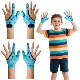 LKLKKC 4Pcs Thumb Sucking Guard Gloves Kids Chewy Compression Gloves Kids Stop Thumb Sucking and Finger Biting for Ages 5-13 (Blue Shark)