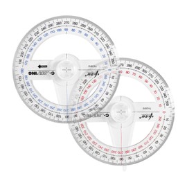 2 Pack 360° Protractors with Swing Arm – Transparent Plastic Full Circle Drawing Angle Rulers, Durable Geometry Tools for School, Classroom and Office(Random Colors)