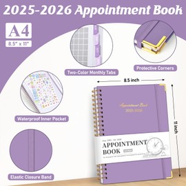 Appointment Book 2025-2026, Hourly Planner from August 2025 - July 2026, 8.5"×11" Large Weekly & Monthly Appointment Planner, Daily Agenda with 30-Minute Interval for Office School, Purple